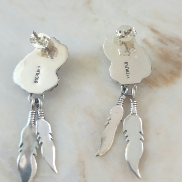 Navajo genuine onyx and solid sterling silver post dangle earrings - Picture 2 of 3